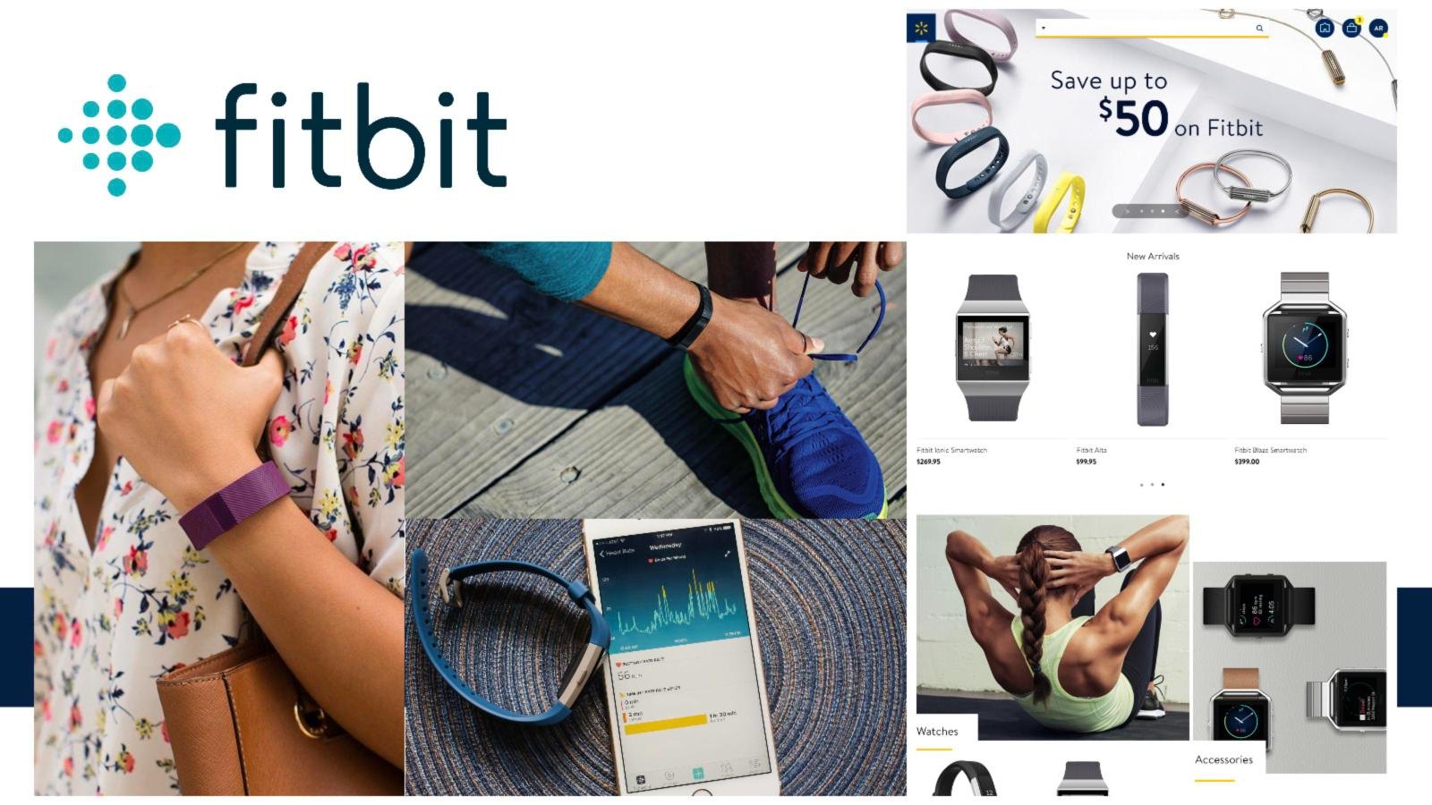 Fitbit brand shop on Walmart.com with lifestyle photography, new arrivals and watches