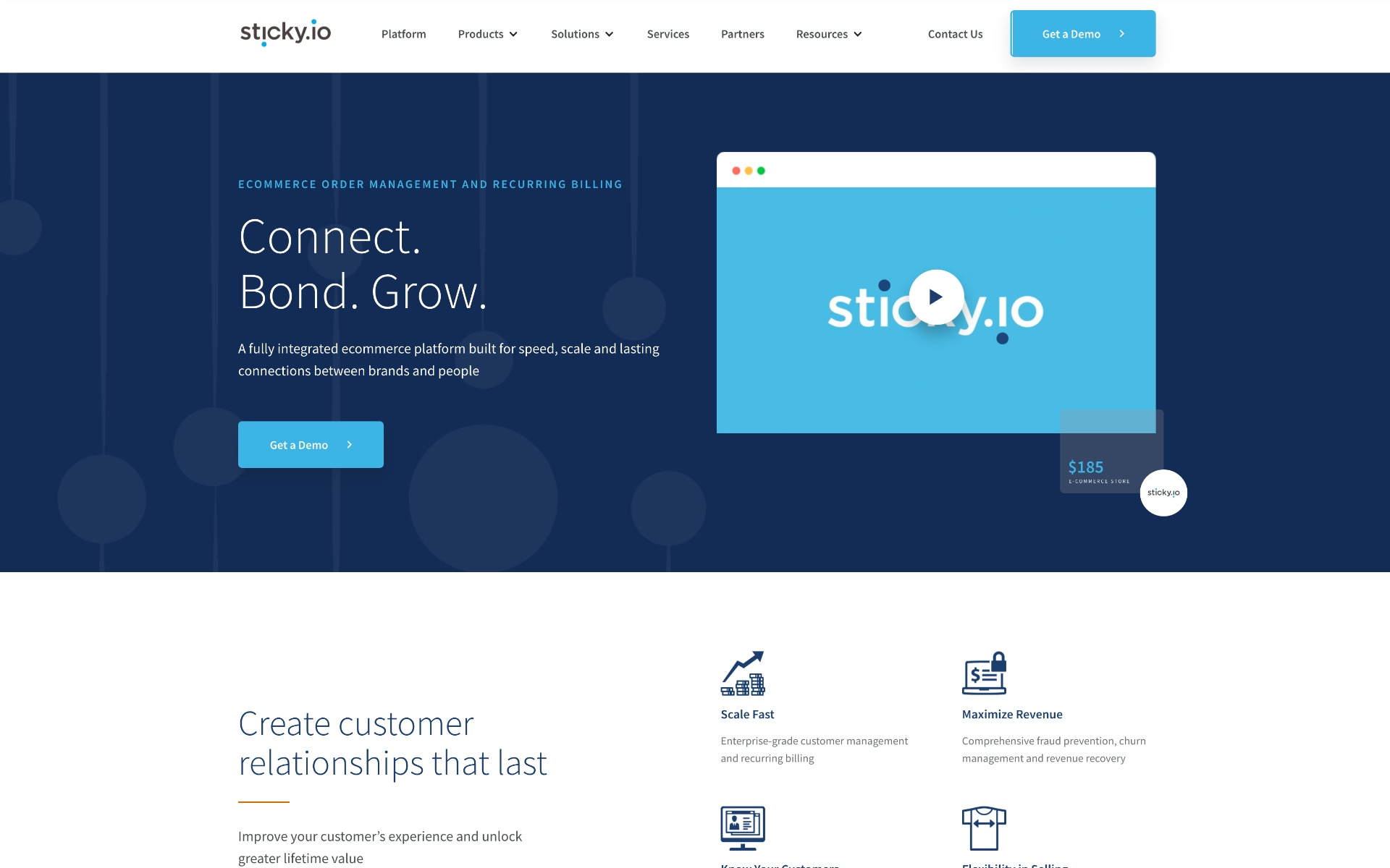 sticky.io 2020 homepage — Connect. Bond. Grow. — top of page