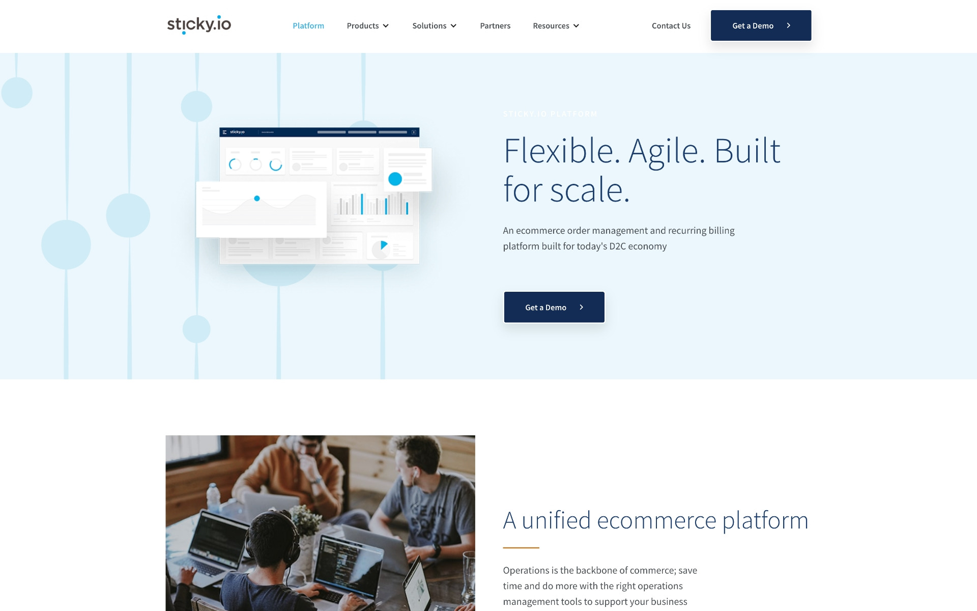 sticky.io 2020 platform page — top of page