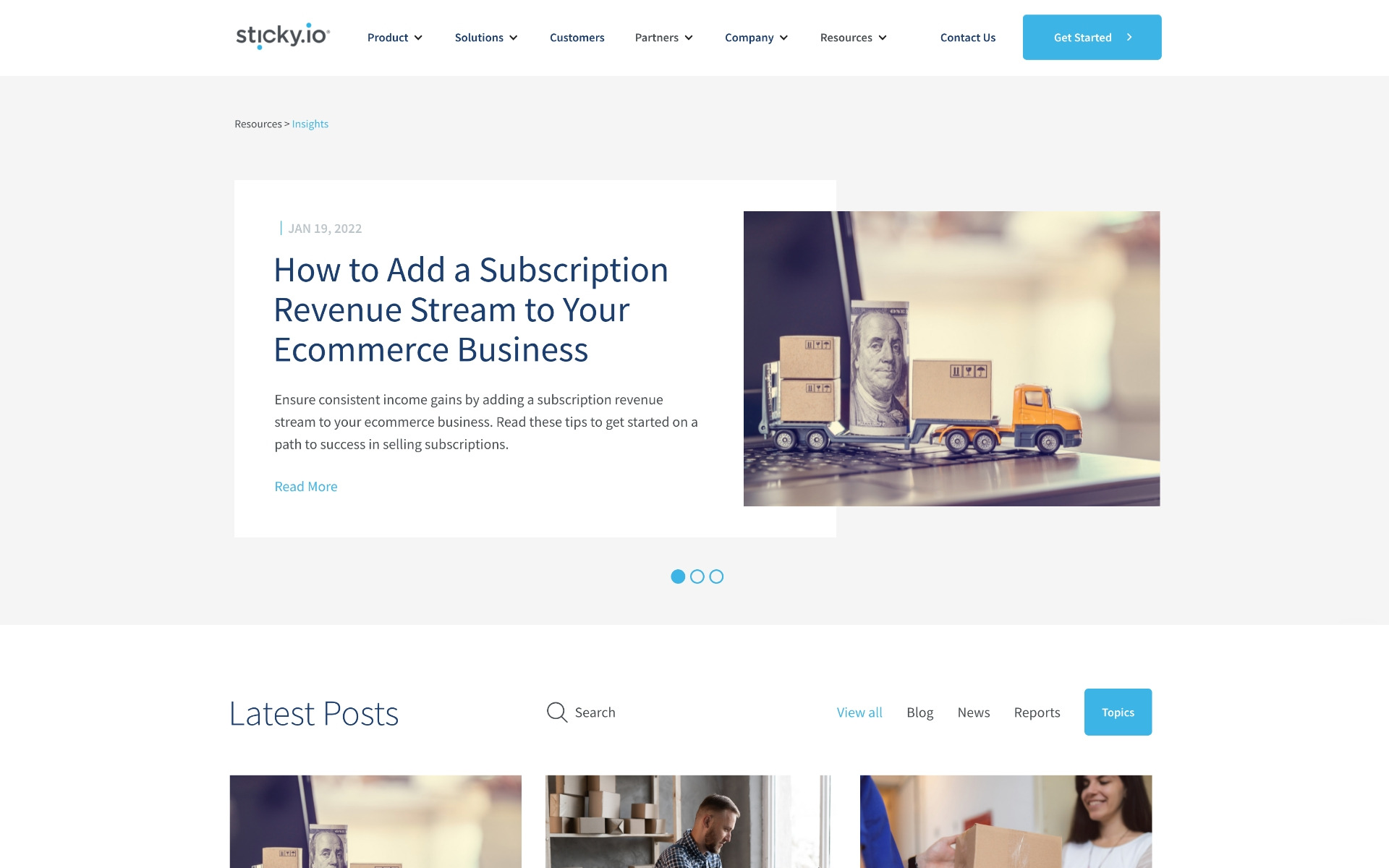 sticky.io blog and resources page — top of page