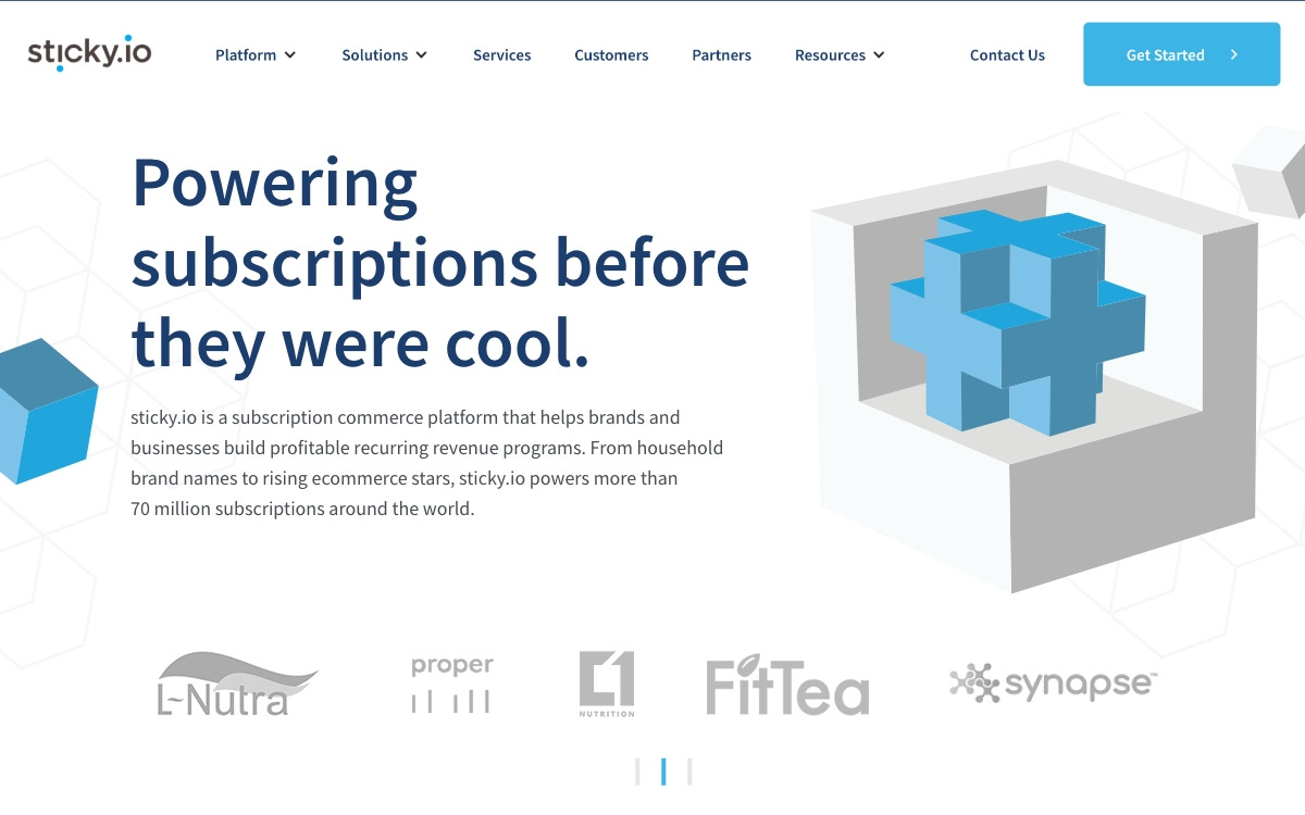 sticky.io homepage — Powering subscriptions before they were cool — top of page