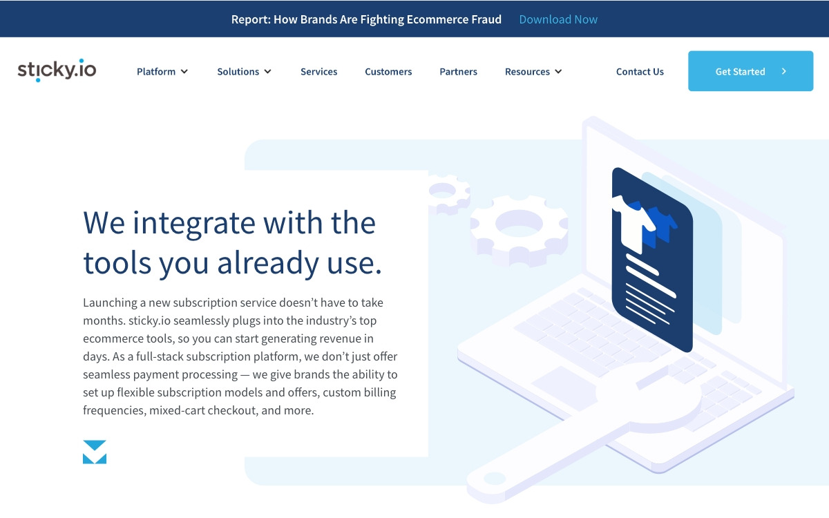 sticky.io integrations page — top of page